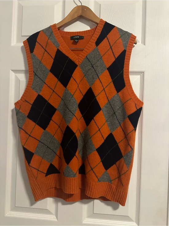 J. Crew Other - J. Crew Orange, Navy & Gray Argyle V-Neck Sweater Vest